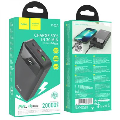 Універсальна Мобільна Батарея Hoco J102A Cool figure PD20W+QC3.0 20000 mAh Колір Чорний 32923_2955067 фото